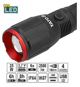 Lanterna Yato 25 W 4500 K 2500 lm 3.7 V 5000 mAh (Li-ion)/1.5 V x 6 (AA)