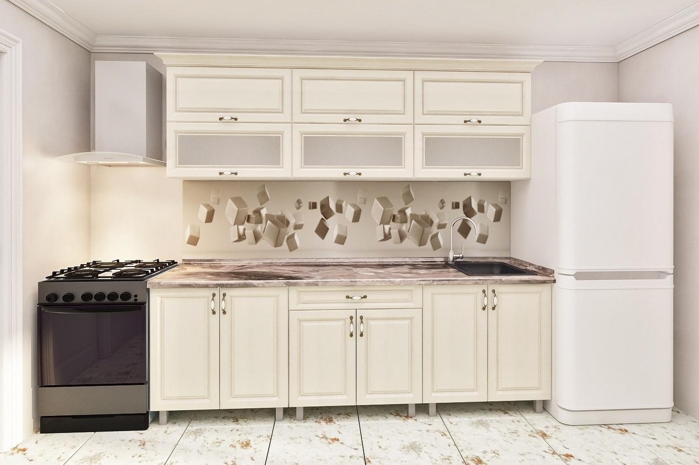 Set mobila bucatarie PS Modern (sticla) 1.8 m (MDF pelicula) Alabastru