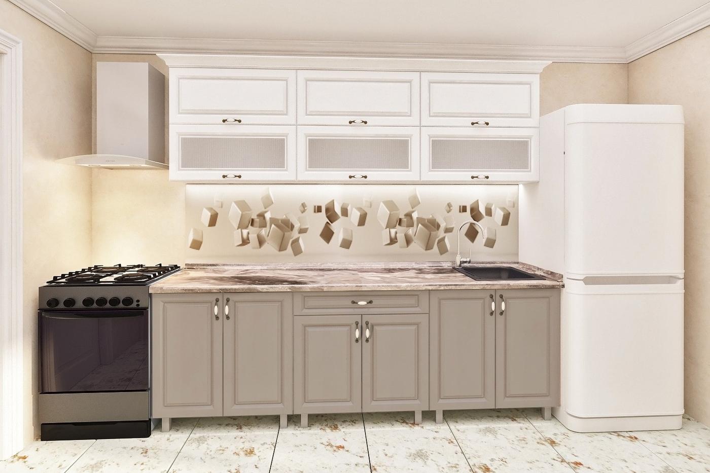 Set mobila bucatarie PS Modern (sticla) 1.8 m (MDF pelicula) Stejar Polar / Stejar Concordia