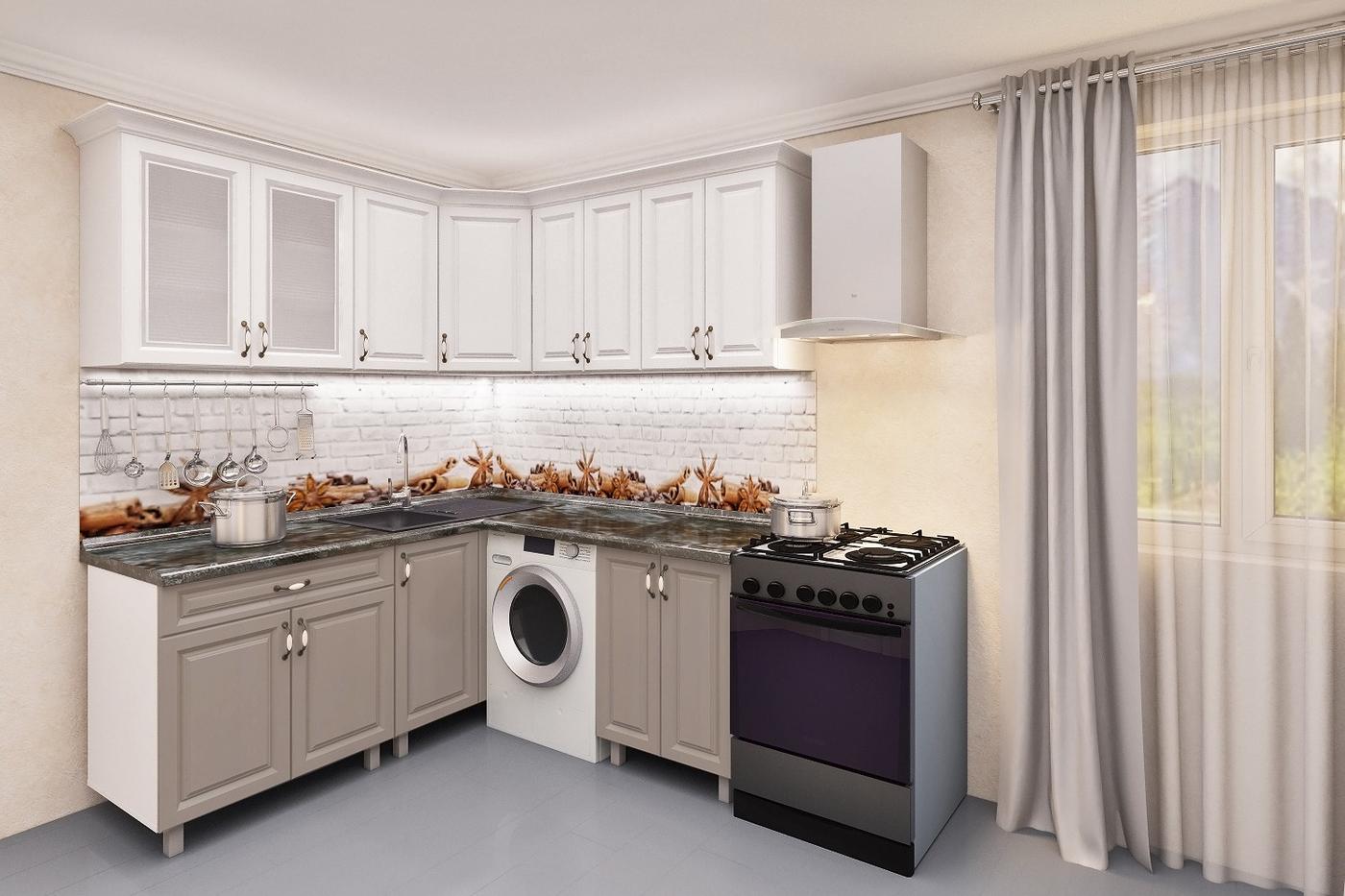 Set mobila bucatarie PS Corner 1.8x1.8 m (MDF pelicula) Stejar Polar / Stejar Concordia