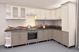 Set mobila bucatarie PS Corner 3.4x1.7 m (MDF pelicula) Alabastru / Stejar Concordia