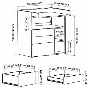 Masa de infasat IKEA Smastad cu cadru/3 sertare 90x79x100 Alb