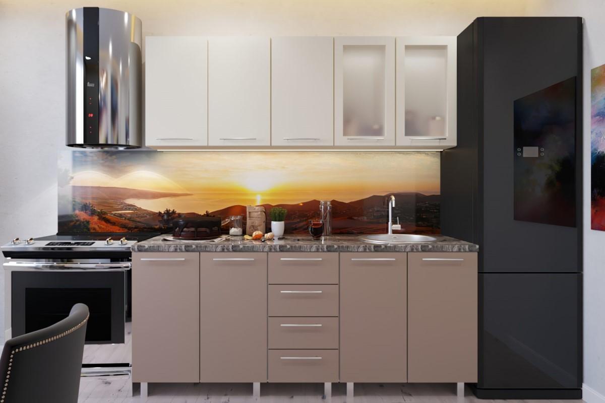 Set mobila bucatarie PS Lena 2 m (MDF lucioasa) Bianco Matt / Cappuccino