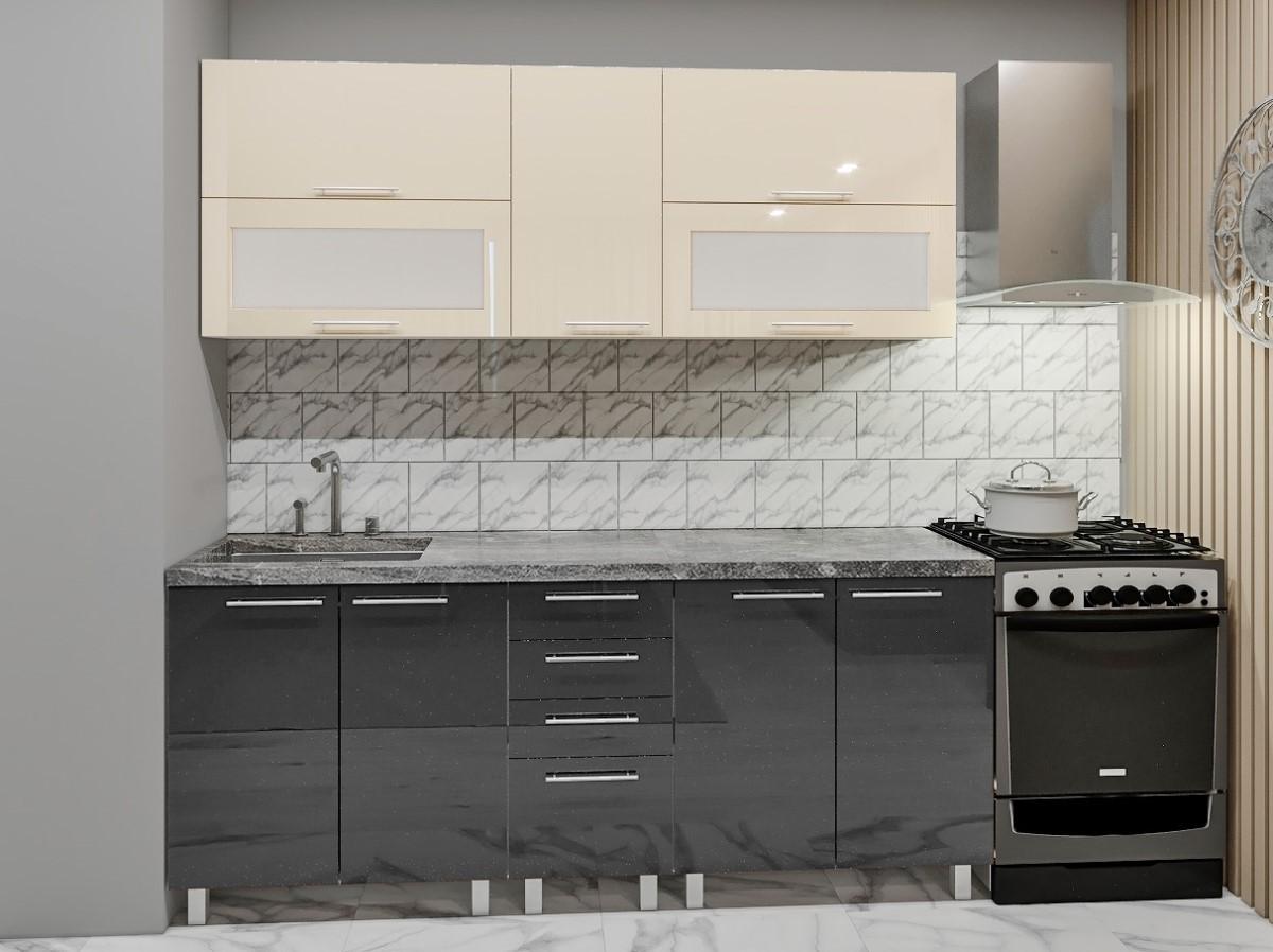 Set mobila bucatarie PS Lena (orizontal) 2 m (MDF lucioasa) Bianco / Antracit