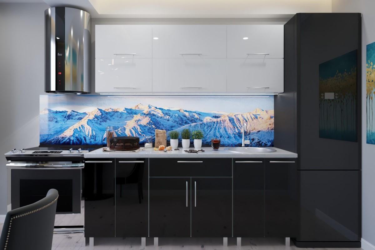 Set mobila bucatarie PS Modern 1.8 m (MDF lucioasa) Alb / Negru