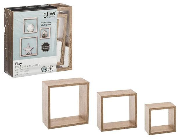Raft de perete Five Cub 3buc MDF natural