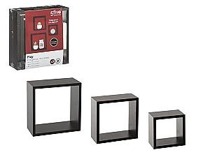 Raft de perete Five Cub 3buc MDF negru