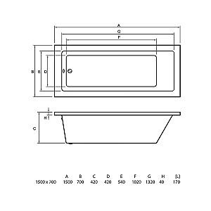 Cadă de baie Bonito Home DELIA 1500Х700 (114228)
