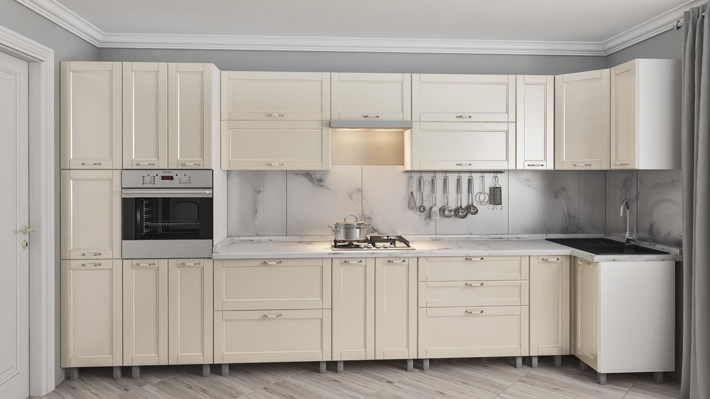 Set mobila bucatarie PS ECO 4.1x0.9 m (vopsita, frez. Modern) Bej