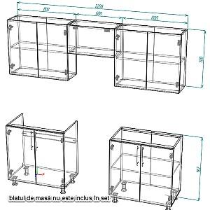 Set mobila bucatarie Smartex K1 220 cm Alb / Stejar Deschis