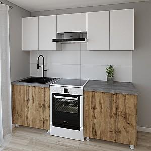 Set mobila bucatarie Smartex K1 220 cm Alb / Stejar Închis