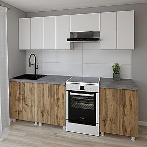 Set mobila bucatarie Smartex K1 240 cm Alb / Stejar Închis