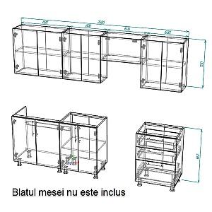 Set mobila bucatarie Smartex K2 260 cm Alb / Stejar Deschis
