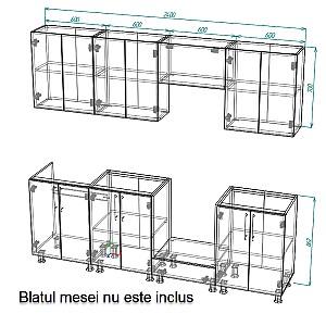 Set mobila bucatarie Smartex K3 240 cm Alb / Stejar Deschis