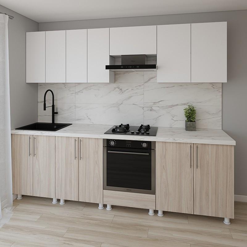 Set mobila bucatarie Smartex K3 260 cm Alb / Stejar Deschis