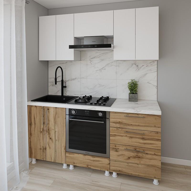 Set mobila bucatarie Smartex K4 180 cm Alb / Stejar Închis