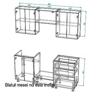 Set mobila bucatarie Smartex K4 180 cm Alb / Stejar Închis