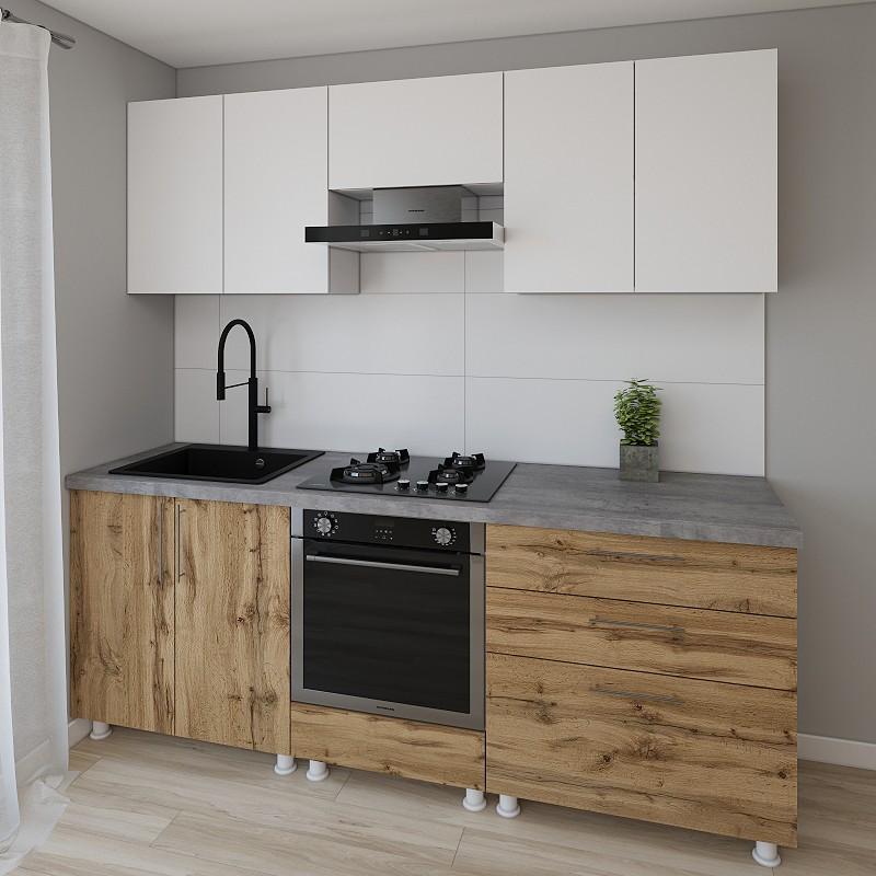 Set mobila bucatarie Smartex K4 220 cm Alb / Stejar Închis