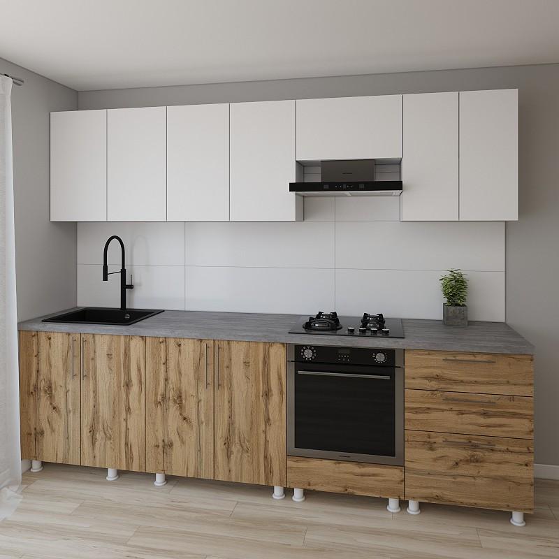 Set mobila bucatarie Smartex K4 280 cm Alb / Stejar Închis