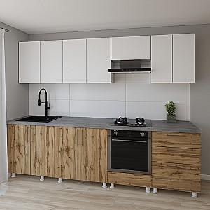 Set mobila bucatarie Smartex K4 280 cm Alb / Stejar Închis