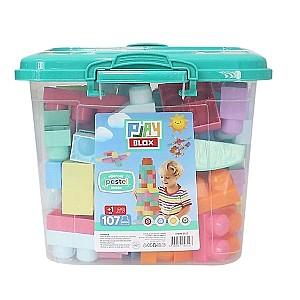 Constructor Play Toys Galeata cu blocuri pastel Play Blox 107 piese