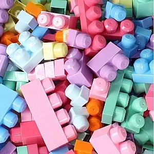 Constructor Play Toys Galeata cu blocuri pastel Play Blox 107 piese