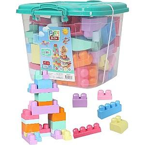 Constructor Play Toys Galeata cu blocuri pastel Play Blox 107 piese
