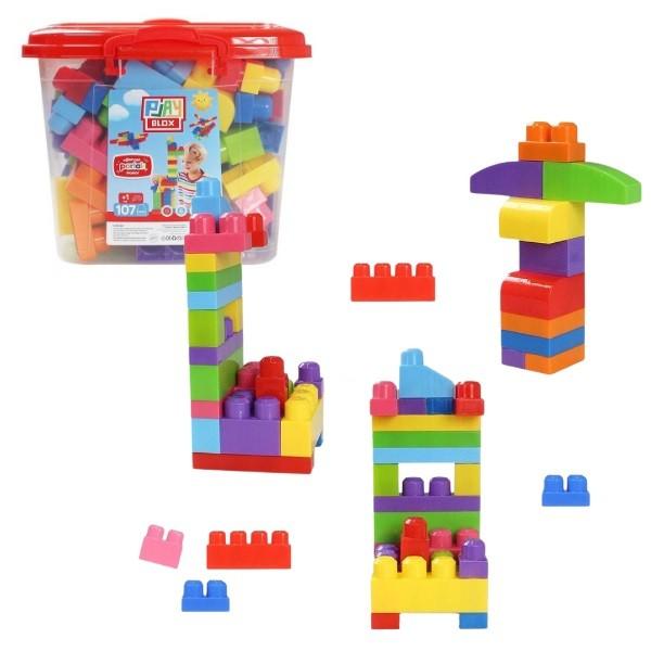 Constructor Play Toys Galeata cu blocuri stralucitoare Play Blox 107 piese