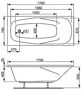 Cadă de baie VagnerPlast Aronia 170x75 Acril