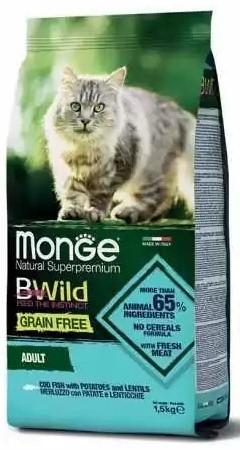 Hrana uscata pentru pisici Monge DRY CAT BWILD GF Cod fish/Lentils/Potat