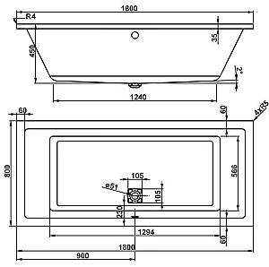 Cadă de baie VagnerPlast Cavallo 180x80 Acril (112407)