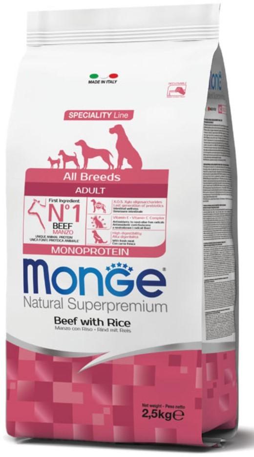 Hrana uscata pentru caini Monge DRY DOG ALL BREED ADULT MONOPROTEIN BEEF/RICE 2.5 kg