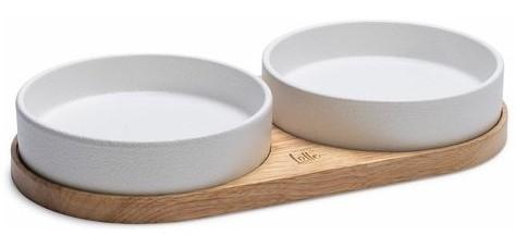 Bol de hrana pentru pisici Beeztees DBL Setul cu boluri și suport din lemn LOJS White 350 ml
