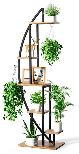 Etajera Mobildor Lux Semiluna (cu iluminare) Nuc / Negru