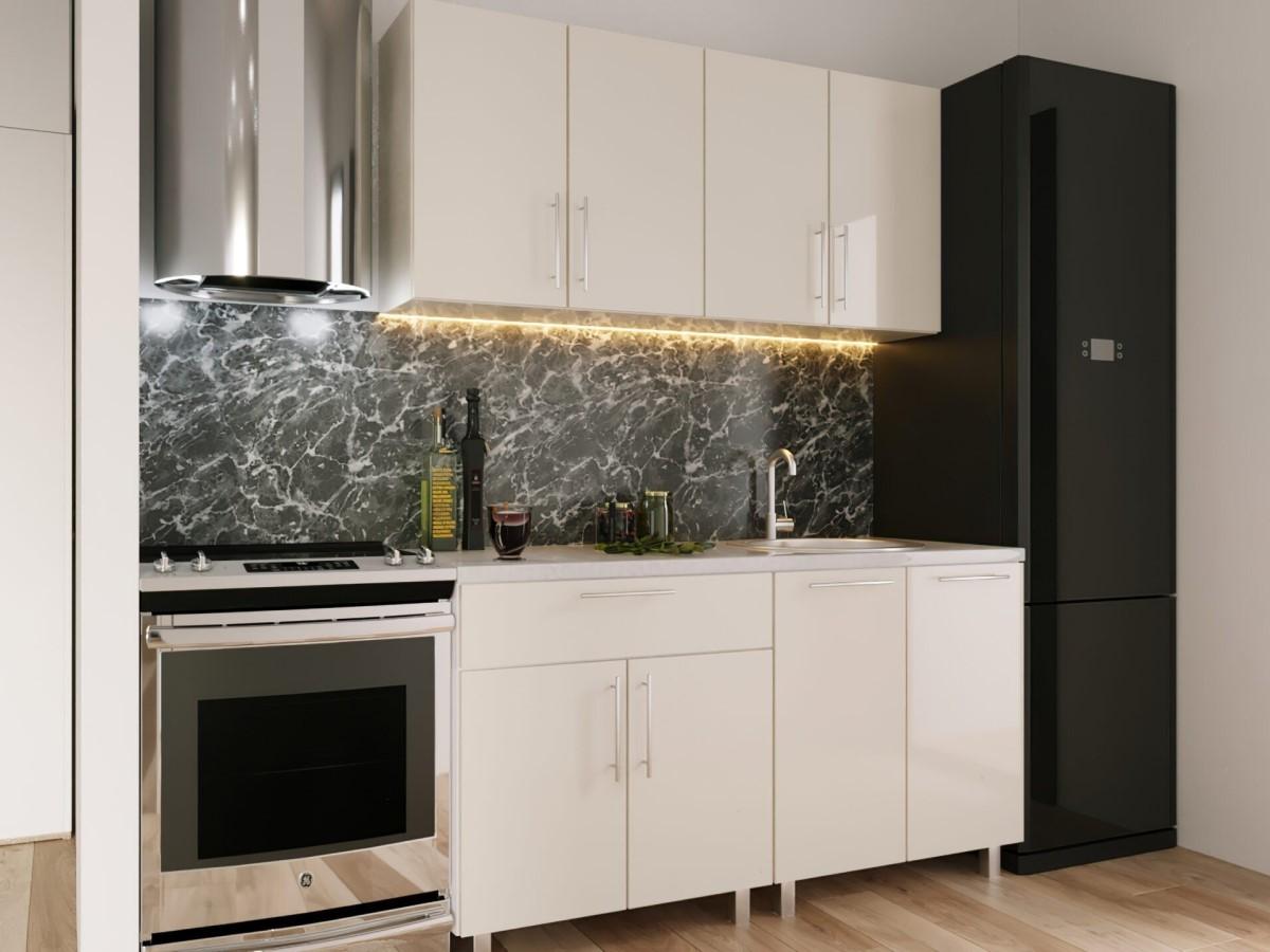 Set mobila bucatarie PS Mini 1.6 m (MDF luciosa) Bianco