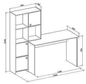 Masa de birou MG-Plus Larry Gri Grafit / Stejar Kraft Alb