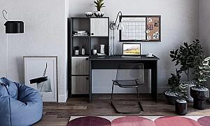 Masa de birou MG-Plus Larry Gri Grafit / Stejar Kraft Alb