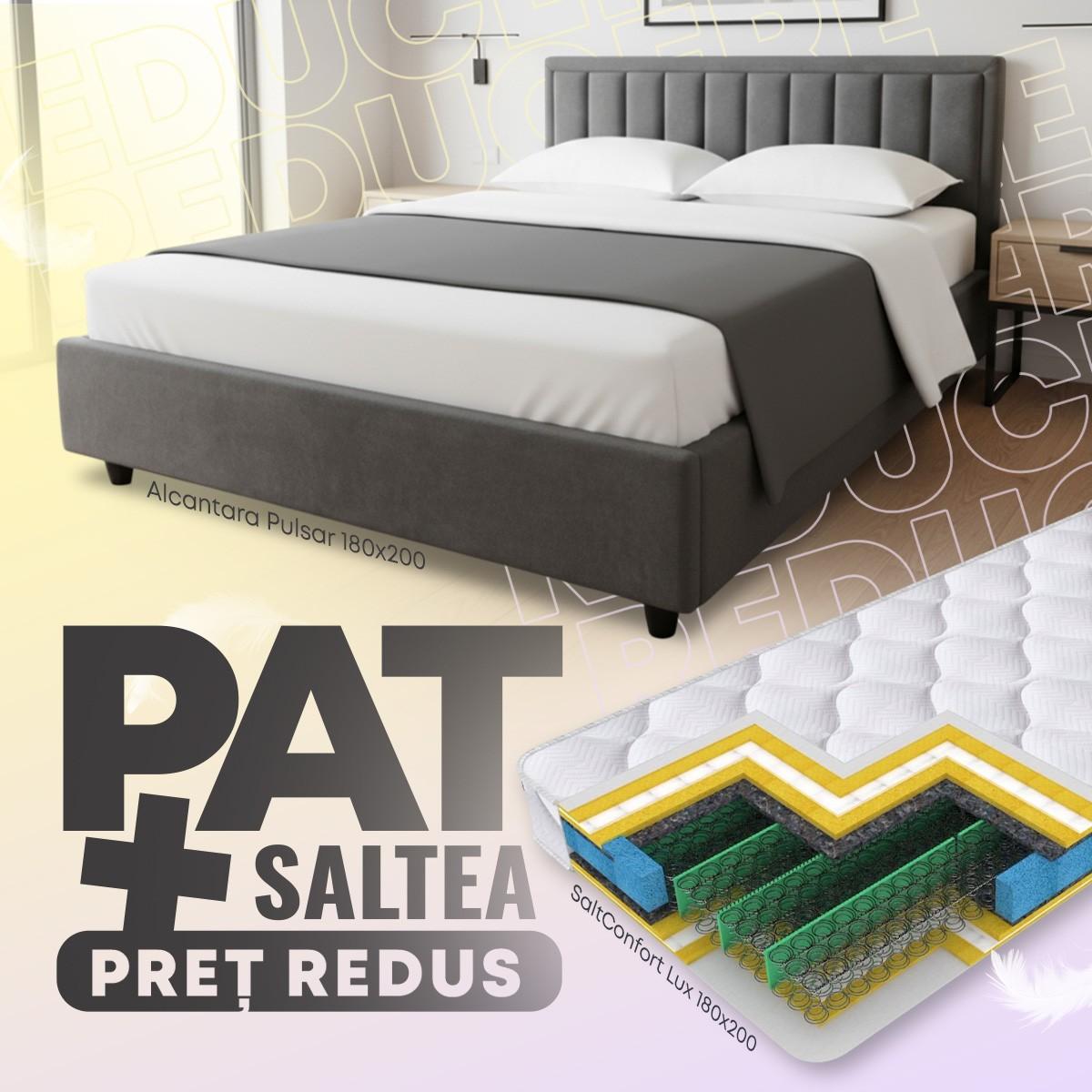 Pat Alcantara Pulsar 1.8 m Gri Închis + Saltea Salt Confort Lux 180x200