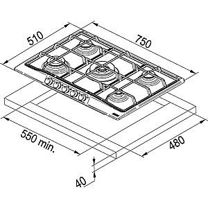 Plita pe gaz incorporabila Franke FHTL 755 4G TC CO C (106.0183.107)