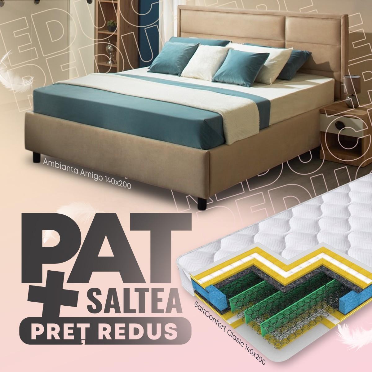 Pat Ambianta Amigo 1.4 m Bej + Saltea Salt Confort Clasic 140x200