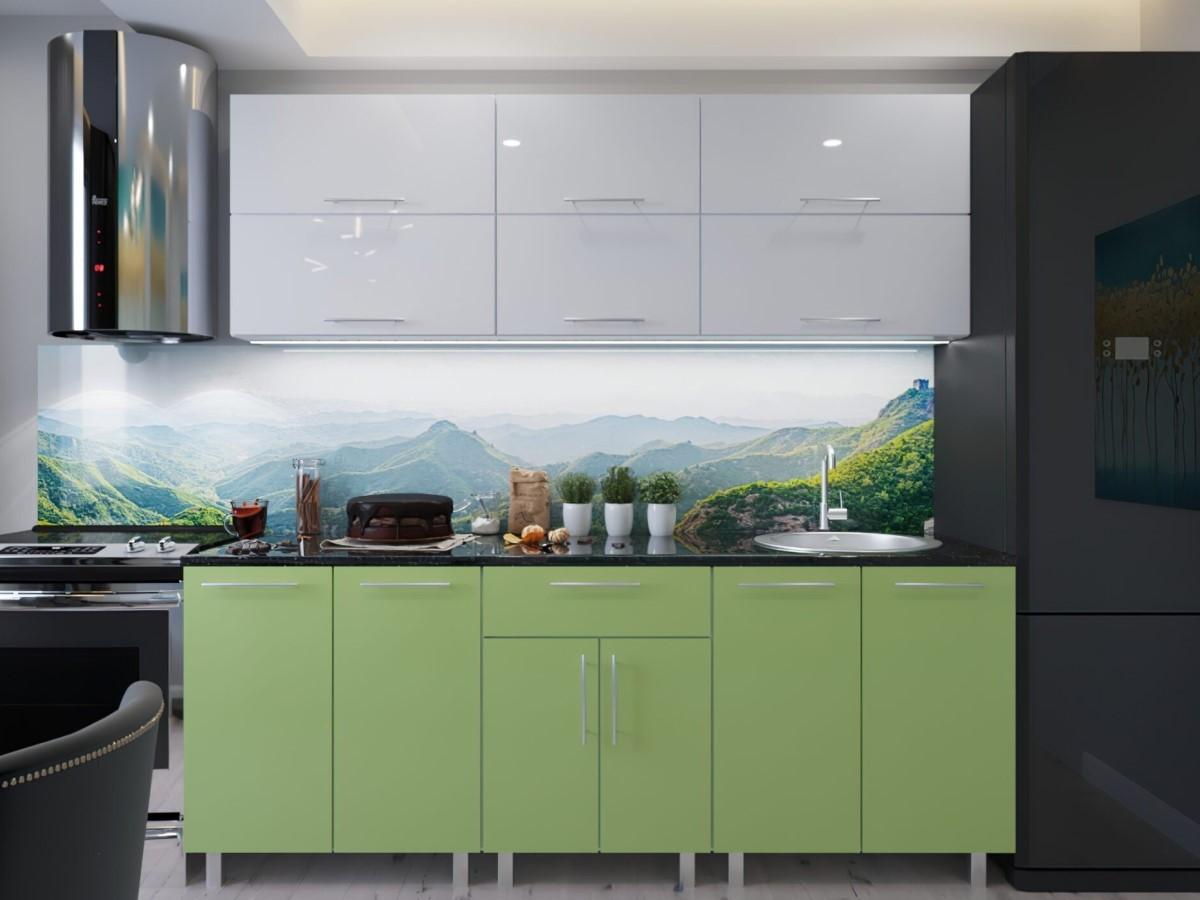 Set mobila bucatarie PS Modern 2 m (MDF lucioasa) Alb / Verde