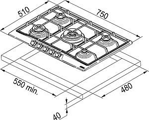 Plita pe gaz incorporabila Franke FCH 755 4G TC PW C ( 106.0696.855 )