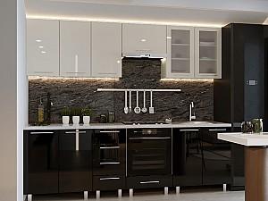 Set mobila bucatarie PS Iulia 2.6 m (MDF lucioasa) Alb / Negru