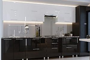Set mobila bucatarie PS Kvadro (glisiere cu bile cu amortizare) 3 m (MDF lucioasa) Alb / Negru