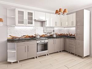 Set mobila bucatarie PS Corner 3.4x1.7 m (MDF lucioasa) Alb / Cappuccino