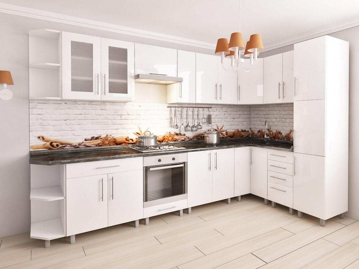 Set mobila bucatarie PS Corner 3.4x1.7 m (MDF lucioasa) Alb