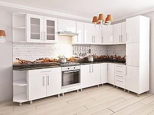 Set mobila bucatarie PS Corner 3.4x1.7 m (MDF lucioasa) Alb