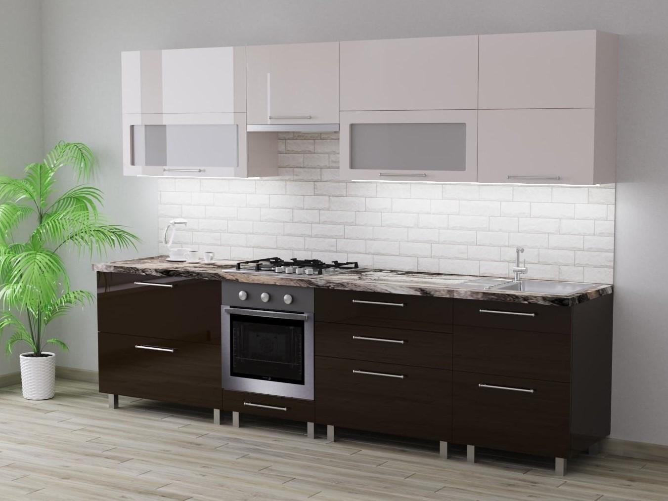 Set mobila bucatarie PS Blum 2.8 m (MDF lucioasa) Bianco / Maro