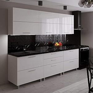 Set mobila bucatarie PS Blum 2.4 m (MDF lucioasa) Alb