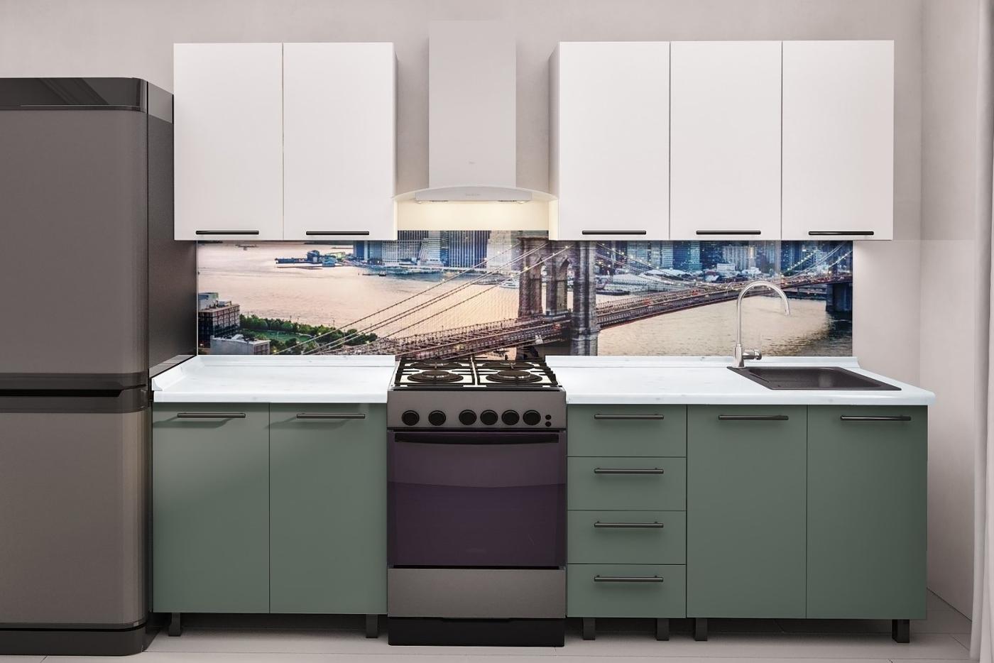 Set mobila bucatarie PS Elena (Trendy Panel) 2 m White(Alb)/Relax Green(Verde)